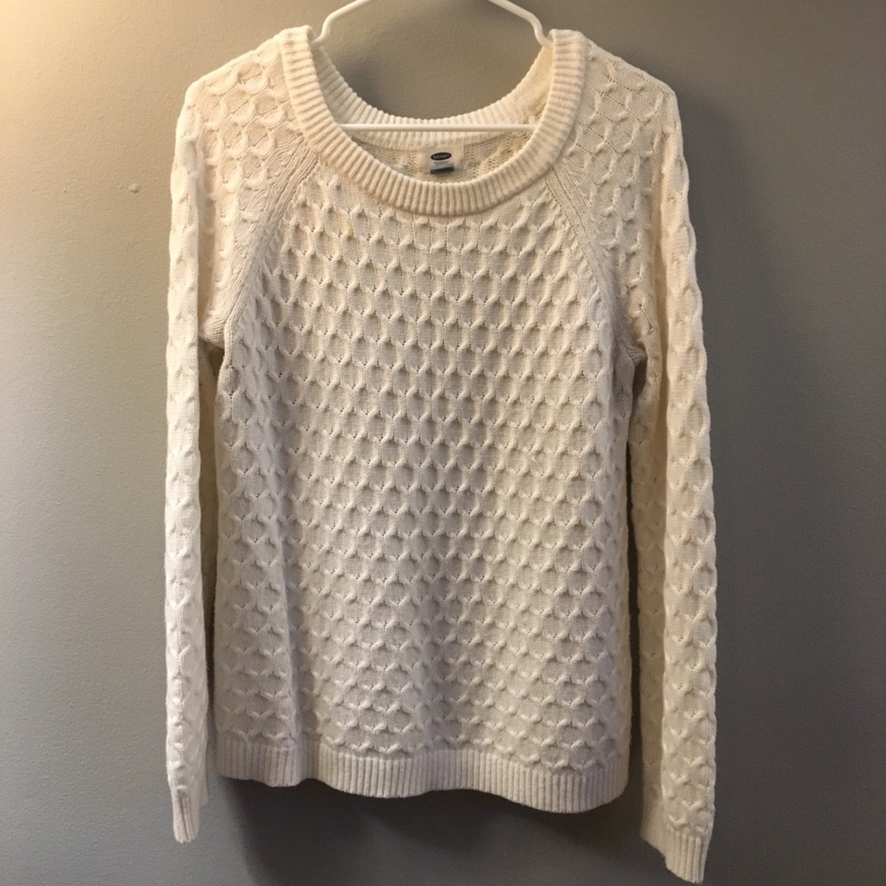 White cable knit sweater